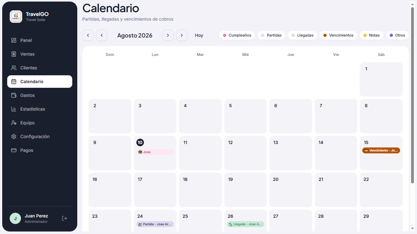TravelSuite — Calendario
