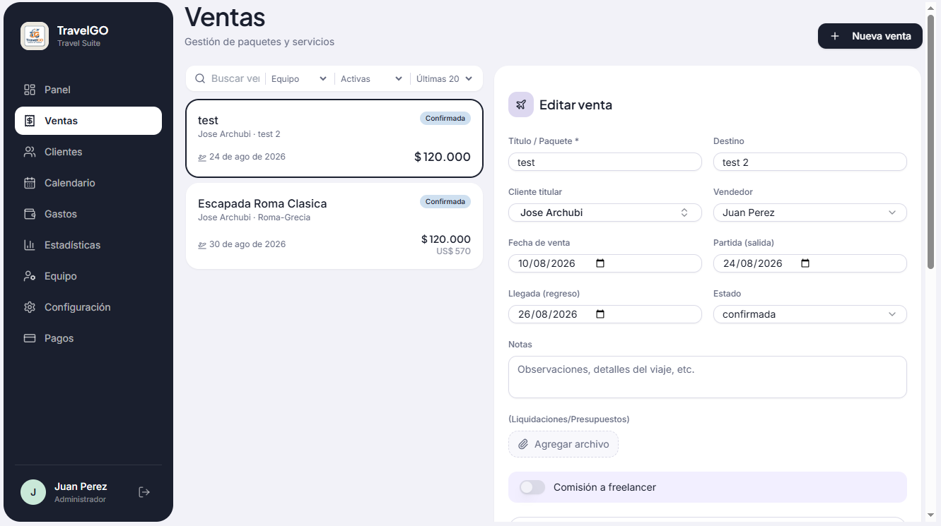 TravelSuite — Ventas